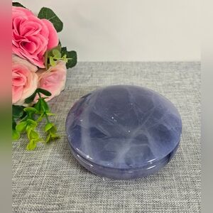 Vintage Volterra Blue Alabaster Swivel  Top 5' Round Trinket Box Made In Italy